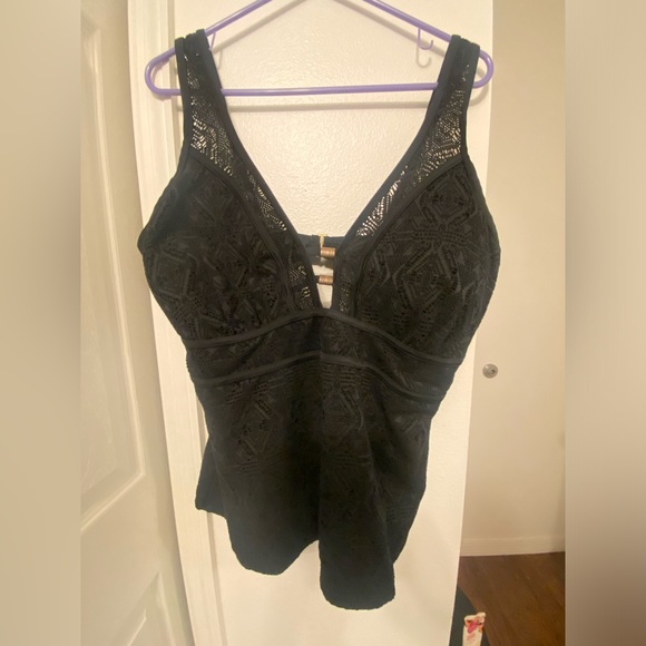 Catalina Other - Women’s Black Lace Tankini Swim Top - Elegant Coverage